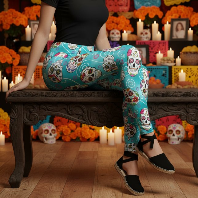 Sockerkallar och virvlar Turkos ID725 Leggings (Skapare uppladdad)