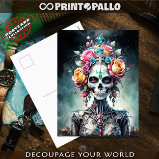 Sockerkalle calaveras Santa Muerte blommor Vykort