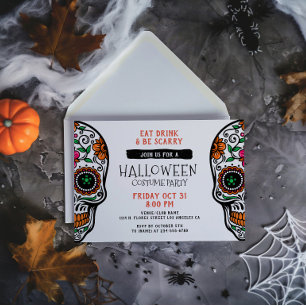 Sockerkalle Halloween anpassad festinbjudan Inbjudningar
