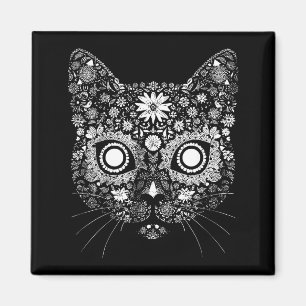 Sockerkatt Skalle Blomma Konstnärlig Design Magnet