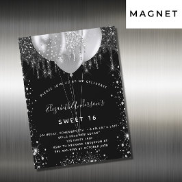 Sockerkulör 16 svarta silver glitter-ballonger magnetisk inbjudningskort