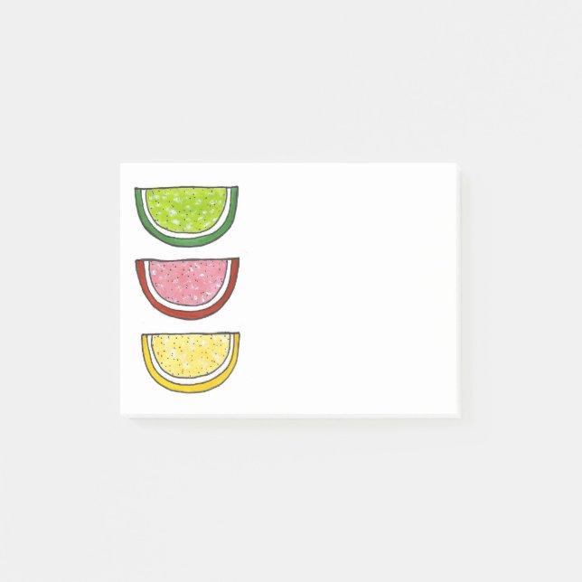 Sockerkulör, glidskal, citronskivor och andra segm post-it block (Framsida)
