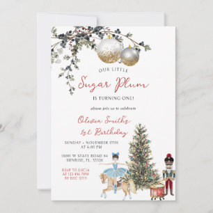 Sockerplomfairy Dansös Nutcracker 1-årsdag Inbjudningar