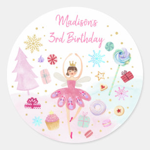 Sockerplommon Fairy Land Sweets Rosa Guld Birthday Runt Klistermärke