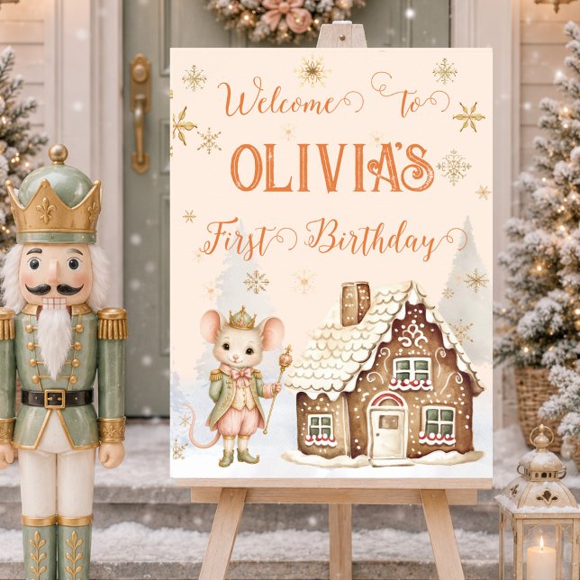 Sockerplommon Fe Silvkonung Pepparkaka Välkommen Poster (Sugar Plum Fairy Mouse Gingerbread Welcome Sign)