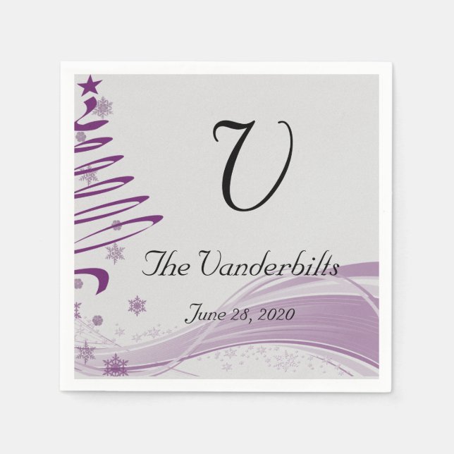 Sockerplommon Träd och snöflingor i Lila Napkins Pappersservett (Framsidan)