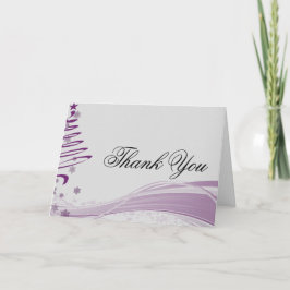 Sockerplommonträd och snöflingor i lila tack kort