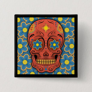 Sockerskal - Day of the dead (blå Daisy) Knapp