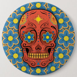 Sockerskal - Day of the dead (blå Daisy) Knapp