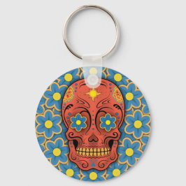 Sockerskal - Day of the dead (blå Daisy) Nyckelring