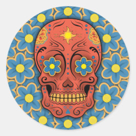 Sockerskal - Day of the dead (blå Daisy) Runt Klistermärke