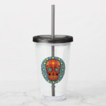 Sockerskal - Day of the dead (blå Daisy) Vatten Take Away Mugg<br><div class="desc">Det här är en dekorativ sockerskull med Marigold Flowers,  Blue Daises och Sol som lyser på ett lysande sätt. Skullet är inställt på en bakgrundsblå Daisy.</div>