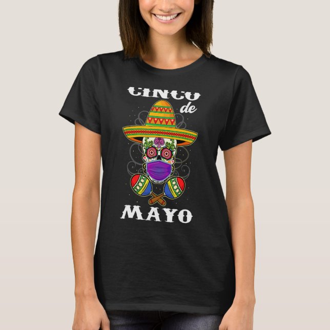 Sockerskål med maskfiesta cinco de Mayo-familjen T Shirt (Framsida)