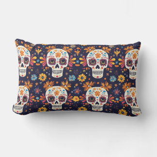 Sockerskalle av färgat day of the dead lumbarkudde
