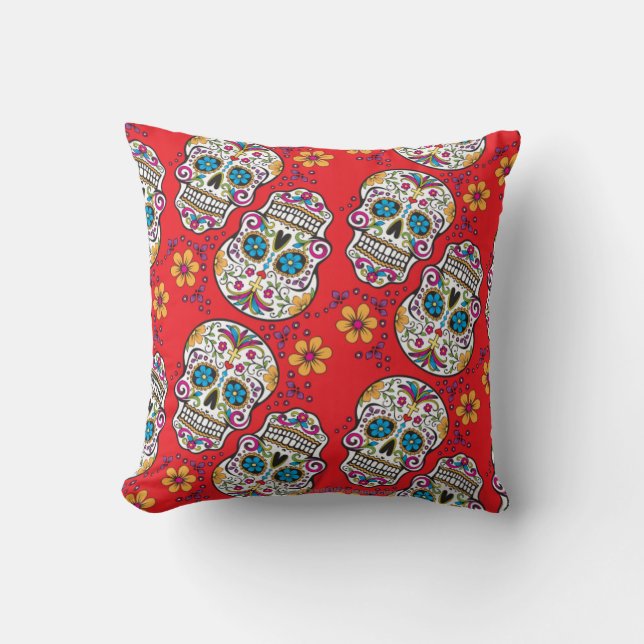 Sockerskalle Halloween Red.png Kudde (Framsida)