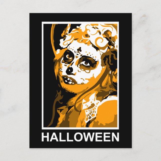 Sockerskalle: halloween vykort (Framsida)