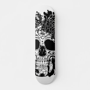 Sockerskalle med blommor i svartvitt mini skateboard bräda 18,5 cm
