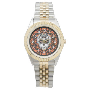 Sockerskalle med orange brytningar armbandsur