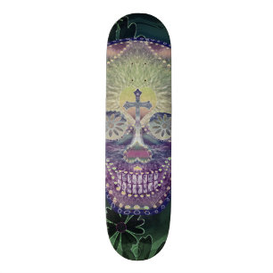 sockerskalle med regnbågefärger, hjärtor mini skateboard bräda 18,7 cm