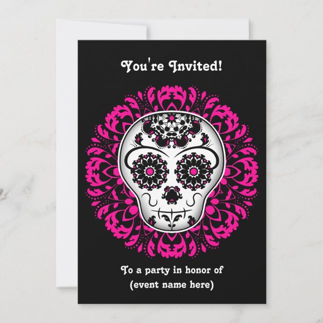 Sockerskalle party inbjudningar (Framsida)