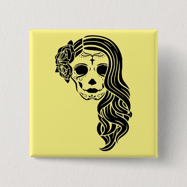 Sockerskalle Socker Skull Day of the dead Tatto 00 Knapp (Framsida)