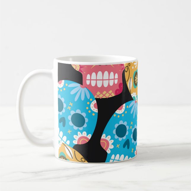 Sockerskalle, sömlös festbakgrund. kaffemugg (Vänster)