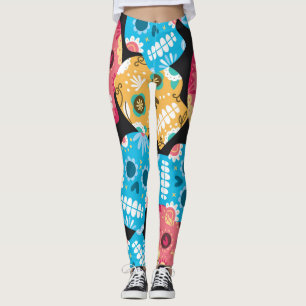 Sockerskalle, sömlös festbakgrund. leggings