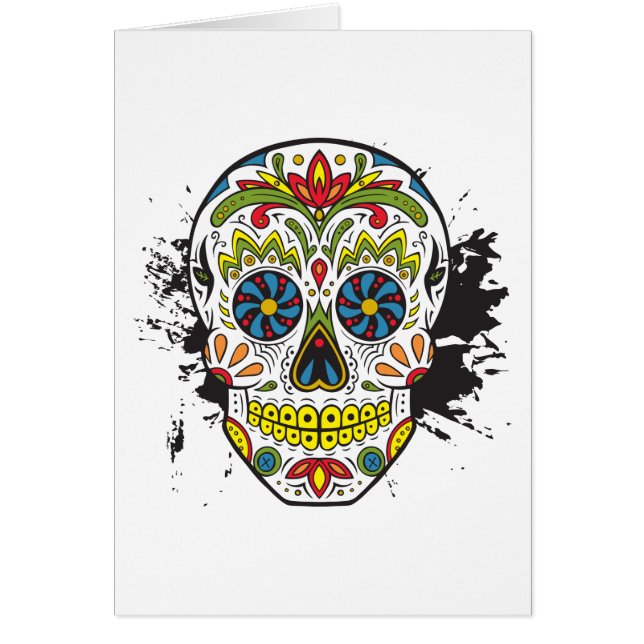Sockerskalle, tatueringskalle, mexicansk skalle hälsningskort (Framsidan)