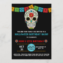 Sockerskallefödelsedag, day of the dead, svart inbjudningar