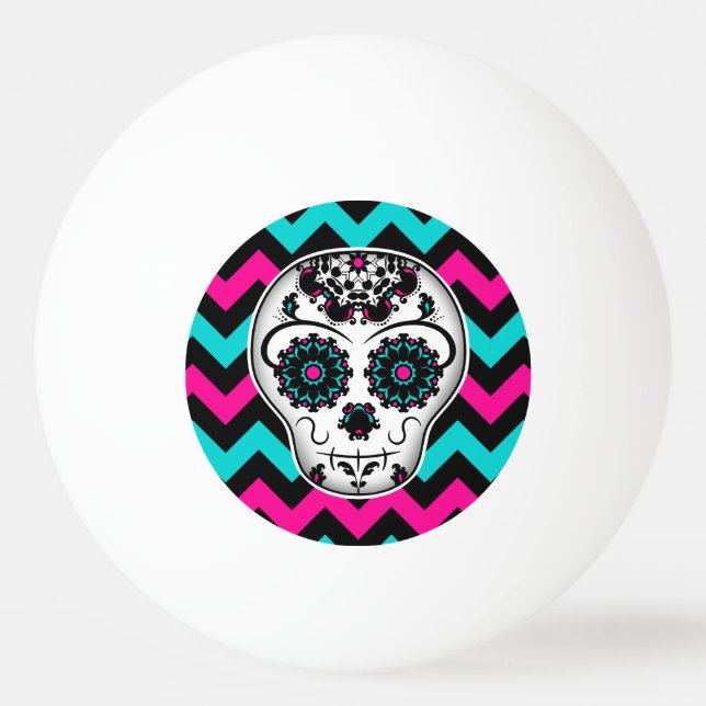 Sockerskallschakton i day of the dead, tuggråtta pingisboll (Framsidan)