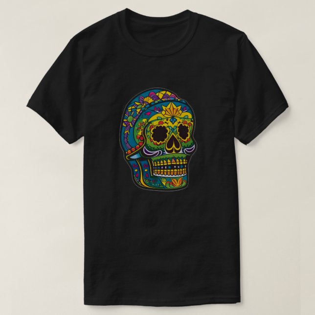 Sockerskålskonst - blå med gyllene makeup t shirt (Design framsida)