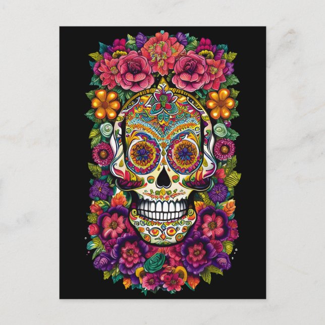 Sockerskålskonst - Colorful Dia de los Muertos Vykort (Framsida)