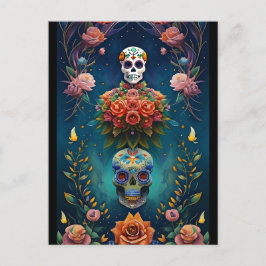 Sockerskålskonst - Traditional Dia de los Muertos Vykort