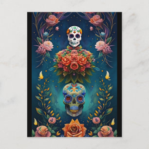 Sockerskålskonst - Traditional Dia de los Muertos Vykort