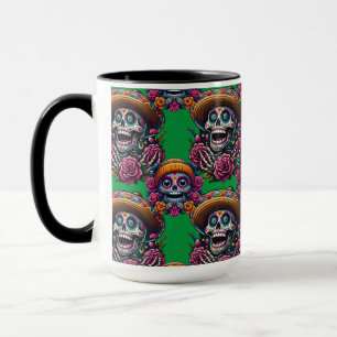 Sockerskålskonst - Vibrant Day of the dead (Grönt) Mugg