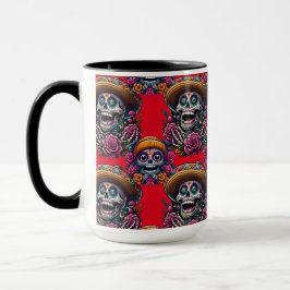 Sockerskålskonst - Vibrant Day of the dead (Red) Mugg