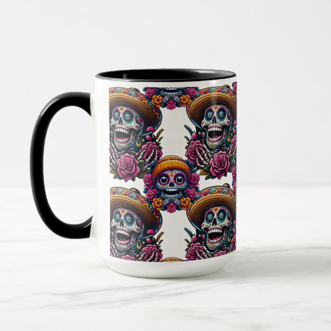 Sockerskålskonst - Vibrant Day of the dead (vit) Mugg (Vänster)
