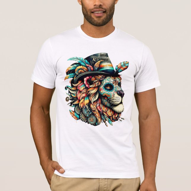 Sockerskiffer Lejon med Top hat T Shirt (Framsida)