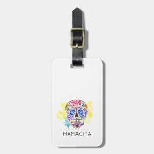 Sockerskikt med färgfärg Day of the dead NAMN Bagagebricka