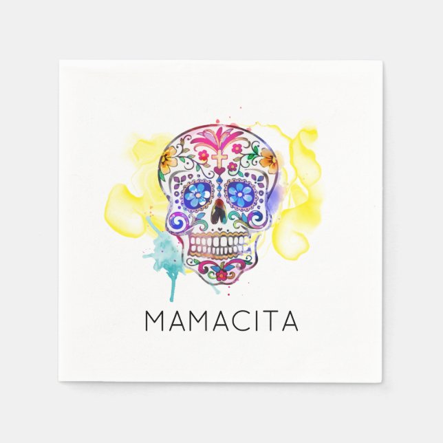 Sockerskikt med färgfärg Day of the dead NAMN Pappersservett (Framsidan)