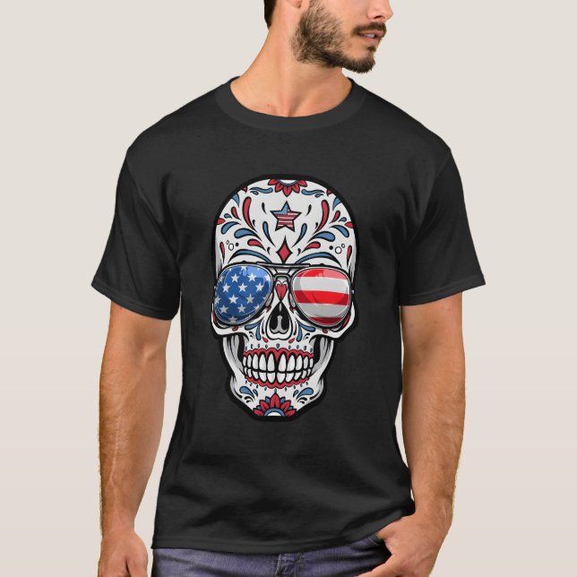 Sockerskiva 4:e juli amerikanska Flagga T Shirt (Framsida)