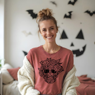 Sockerskiva med fet Blommigt, ritad med svart och T Shirt
