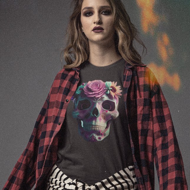 Sockerskull, Day of the dead, Rosa och Grönt Skull T Shirt (Skapare uppladdad)