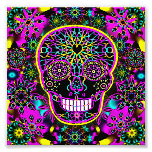 Sockerskull i Neon Rosa Fototryck