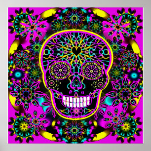 Sockerskull i Neon Rosa Poster