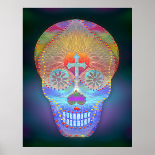 Sockerskull, regnbåge Day of the dead Poster
