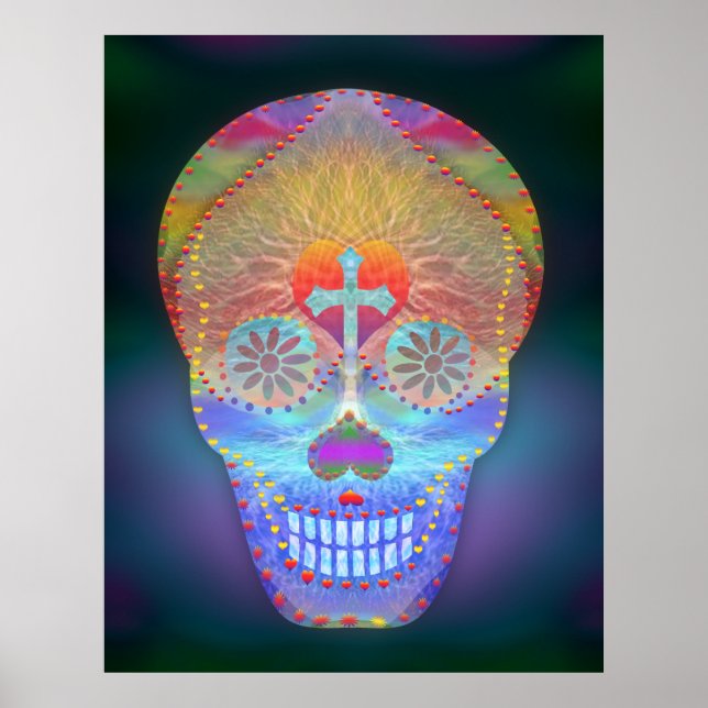 Sockerskull, regnbåge Day of the dead Poster (Framsidan)