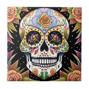 Sockerskullkonst - färglös mexikansk fiesta-design kakelplatta