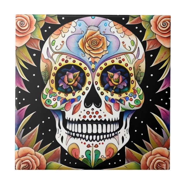 Sockerskullkonst - färglös mexikansk fiesta-design kakelplatta (Framsidan)