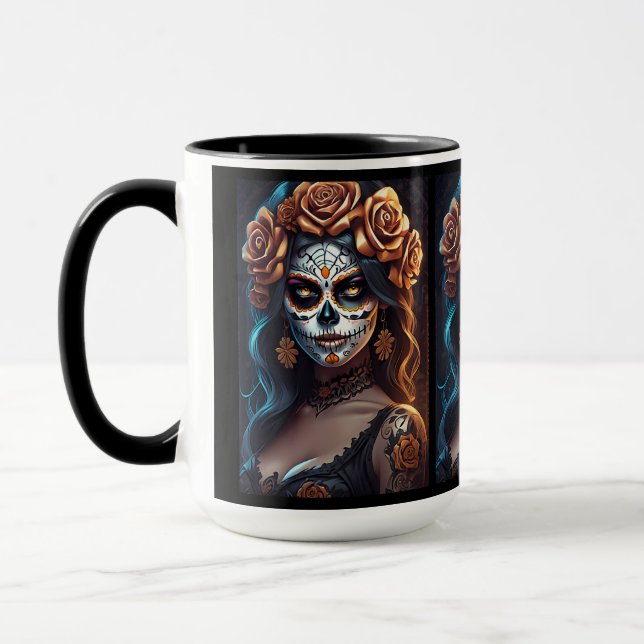 Sockerskullkonst - färgstarka uttryck mugg (Vänster)